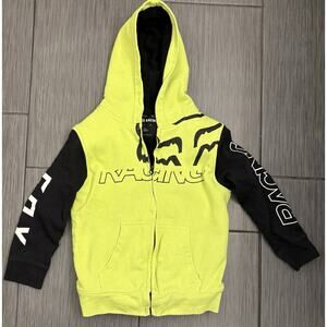 Fox Racing Boys Lime Green/Black Full Zip Hooded Sweatshirt Sherpa Lined Youth L
